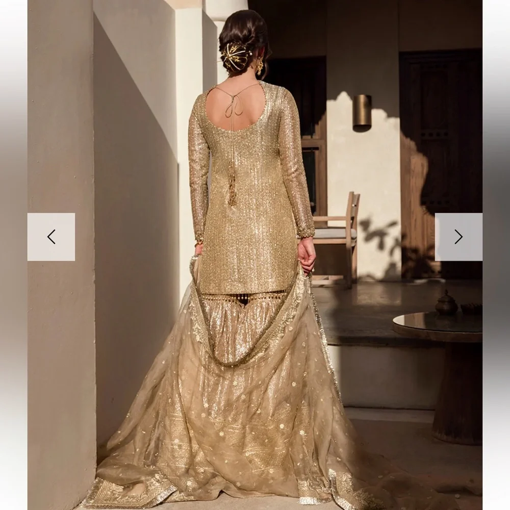 Luxurious Gold Faiza Saqlain Women's Dress with Intricate Detailing - Picture 3 of 8
